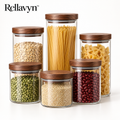 Rellavyn™ Glass Pantry Canister Set with Walnut Lids, 6 Pieces
