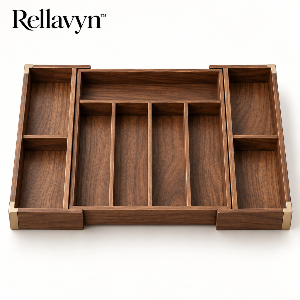 Rellavyn™ Expandable Walnut Cutlery Drawer Organizer