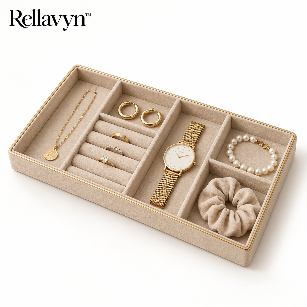 Rellavyn™ Velvet Jewelry and Accessory Organizer Tray