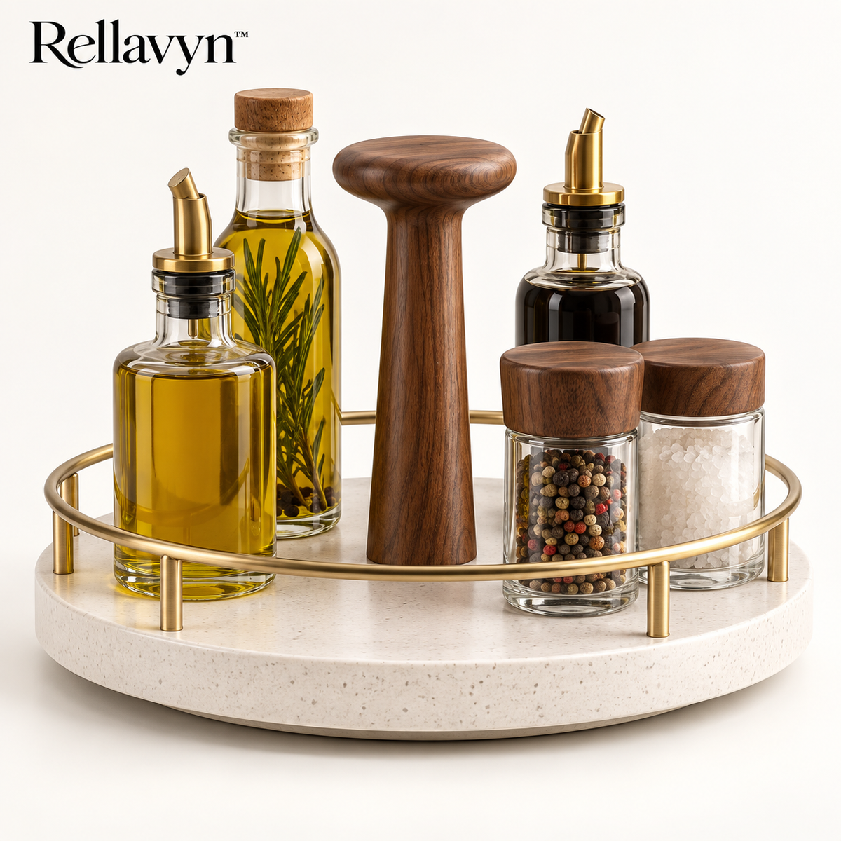 Rellavyn™ Stone-Look Pantry Turntable with Walnut Handle