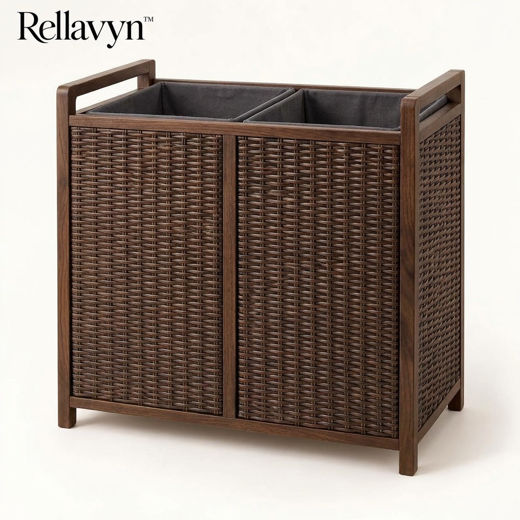 Rellavyn™ Double-Compartment Rattan Laundry Hamper