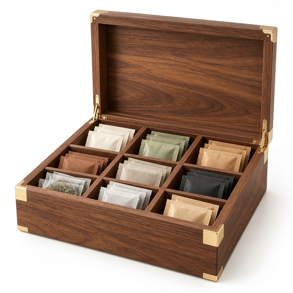 Rellavyn™ Walnut Tea Bag and Coffee Pod Organizer Box