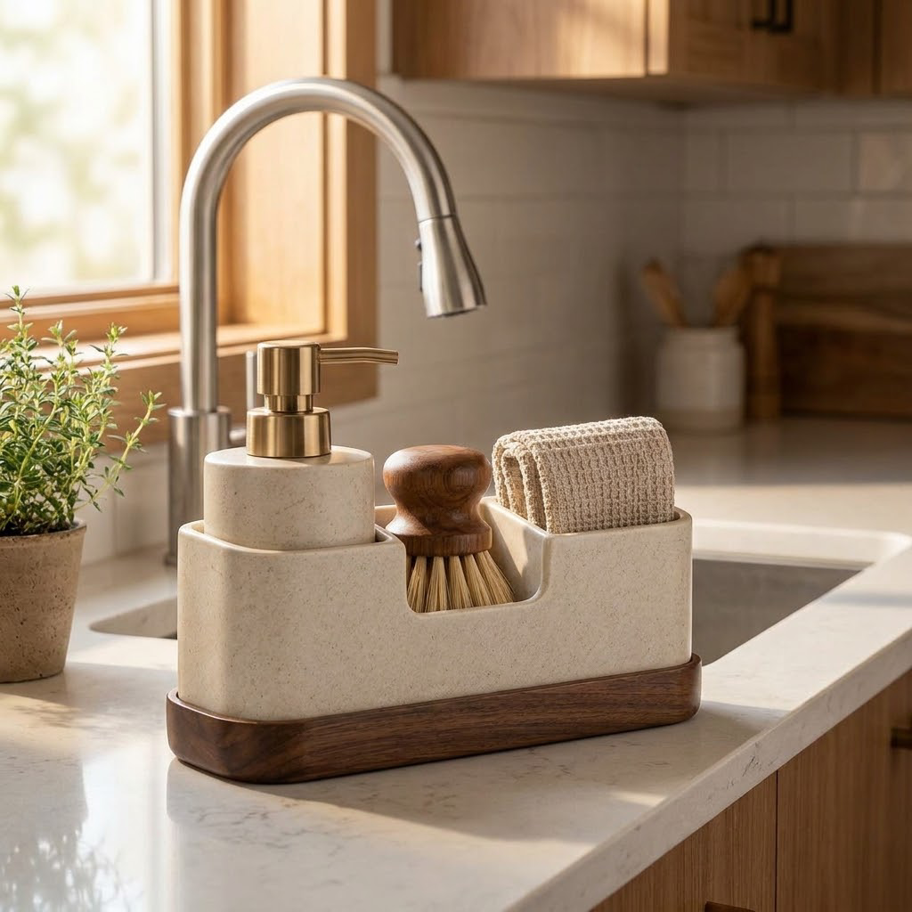 Rellavyn™ Stone-Look Sink Caddy with Walnut Base
