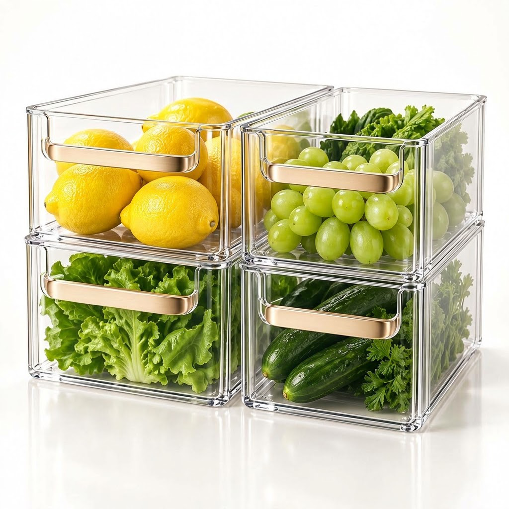 Rellavyn™ Stackable Clear Refrigerator Organizer Bins, Set of 4