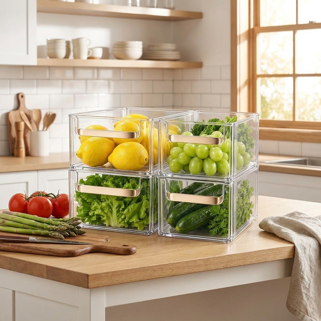 Rellavyn™ Stackable Clear Refrigerator Organizer Bins, Set of 4