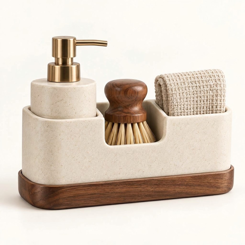 Rellavyn™ Stone-Look Sink Caddy with Walnut Base