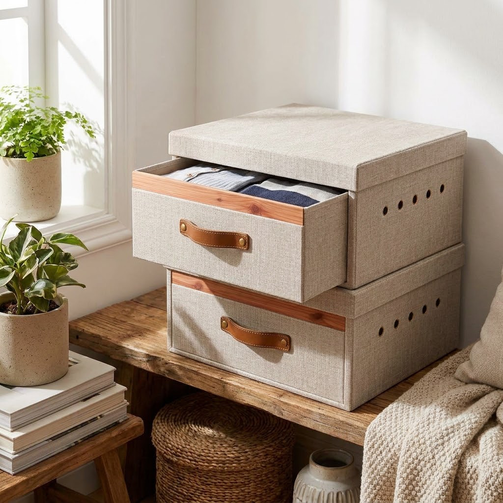 Rellavyn™ Stackable Linen Sweater Storage Boxes, Set of 2
