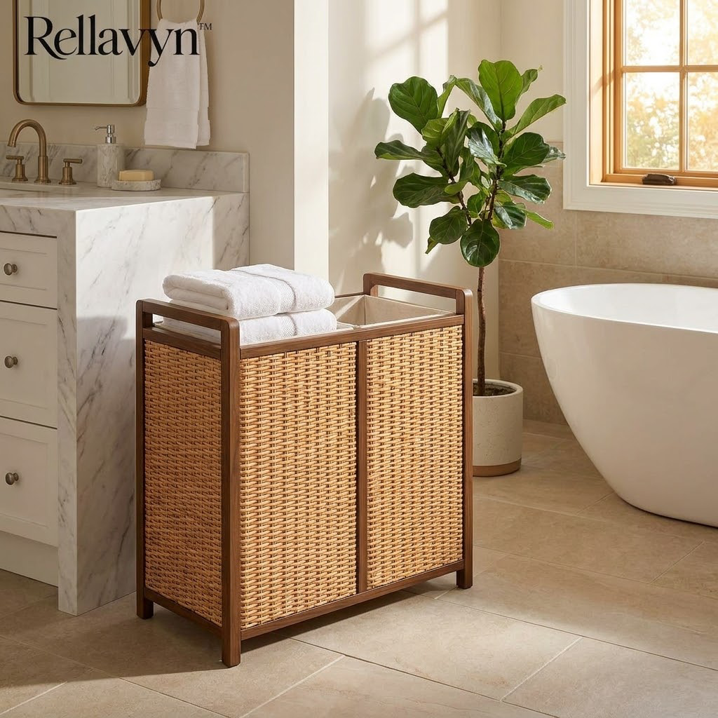 Rellavyn™ Double-Compartment Rattan Laundry Hamper
