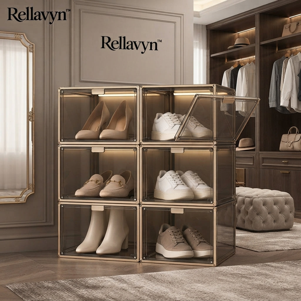 Rellavyn™ Stackable Clear Shoe Storage Boxes with Drop-Front Doors