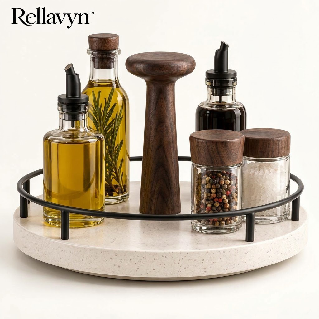 Rellavyn™ Stone-Look Pantry Turntable with Walnut Handle