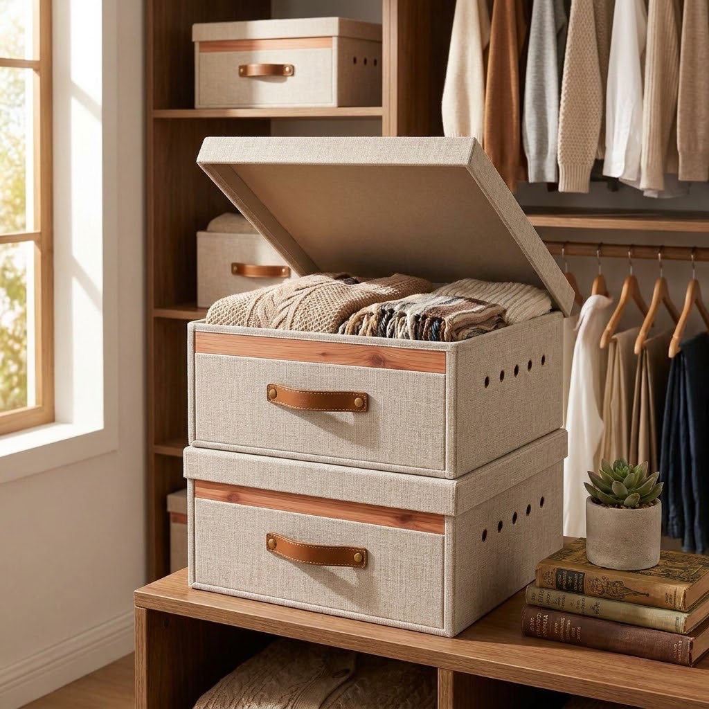 Rellavyn™ Stackable Linen Sweater Storage Boxes, Set of 2