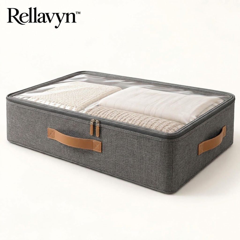 Rellavyn™ Linen Under-Bed Storage Bag with Clear Top