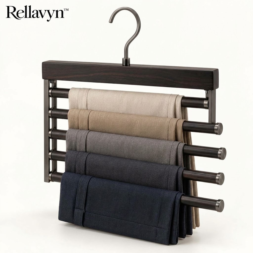 Rellavyn™ Walnut Multi-Tier Pants Hanger with Brass-Finish Hardware