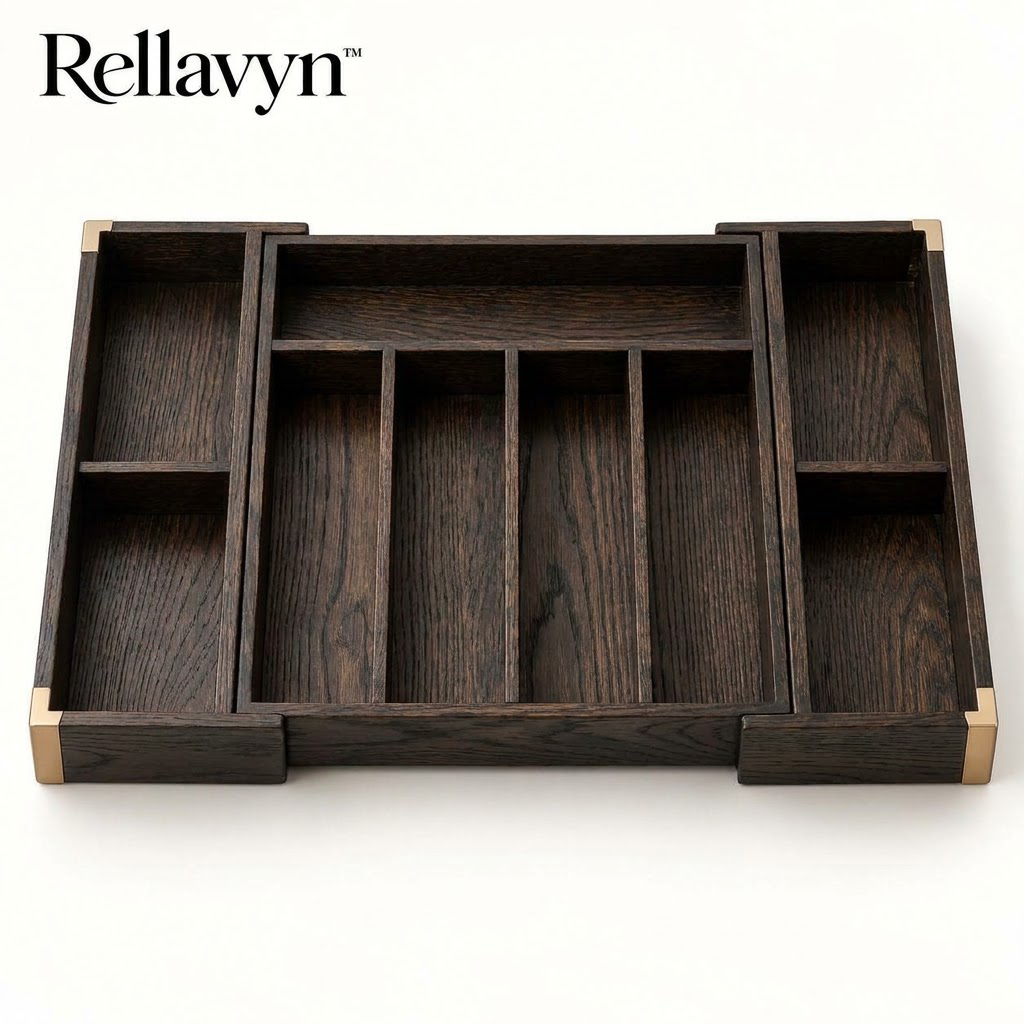Rellavyn™ Expandable Walnut Cutlery Drawer Organizer