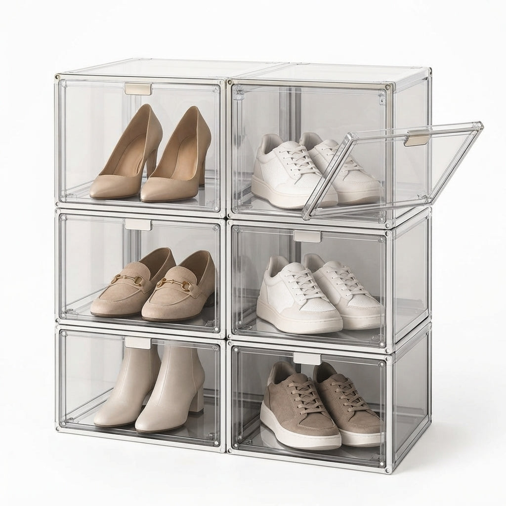Rellavyn™ Stackable Clear Shoe Storage Boxes with Drop-Front Doors