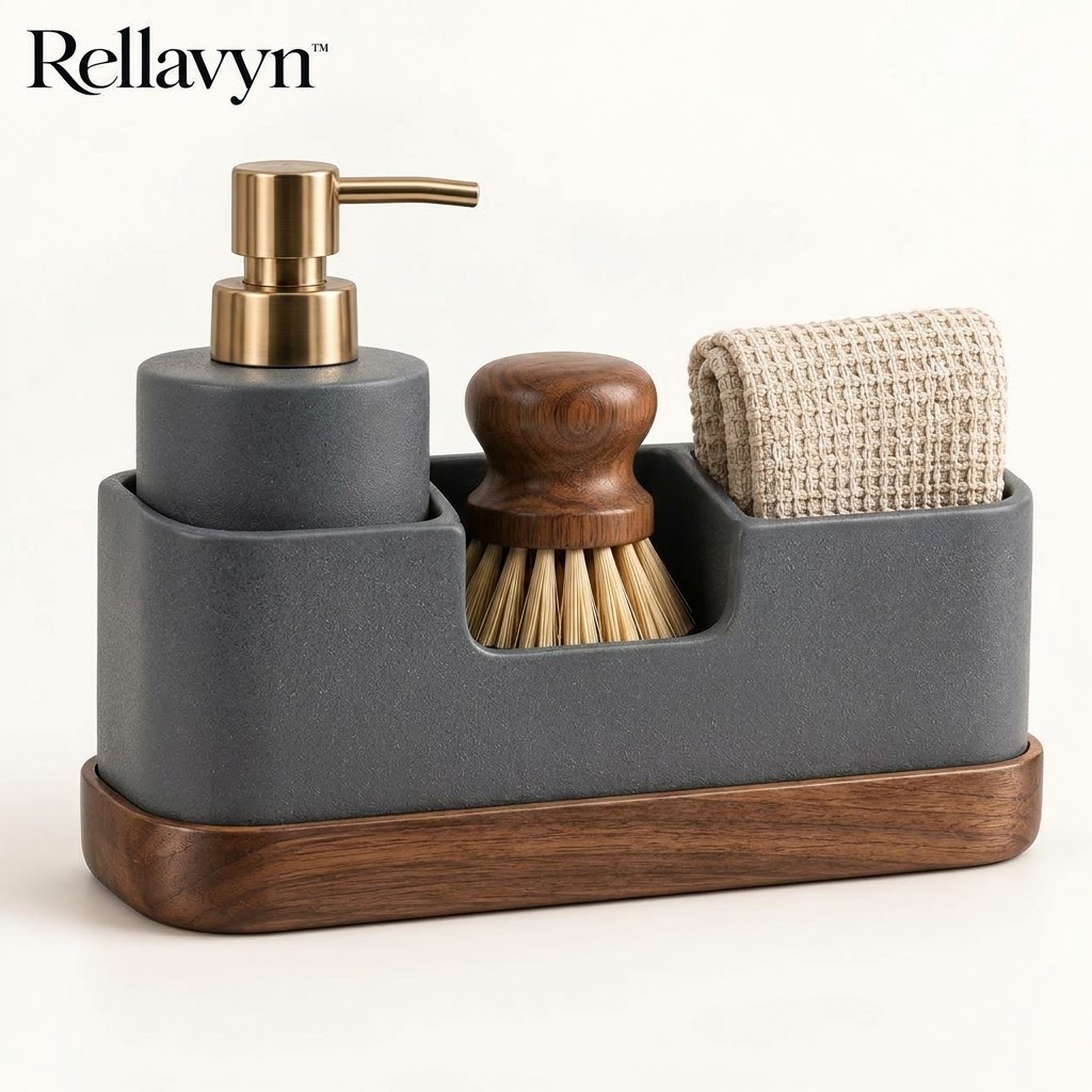 Rellavyn™ Stone-Look Sink Caddy with Walnut Base