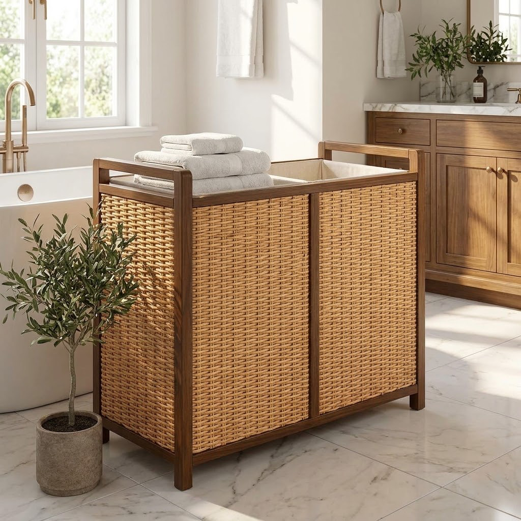 Rellavyn™ Double-Compartment Rattan Laundry Hamper
