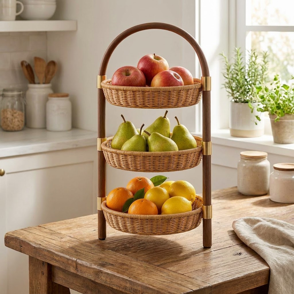 Rellavyn™ Three-Tier Rattan Fruit and Produce Stand