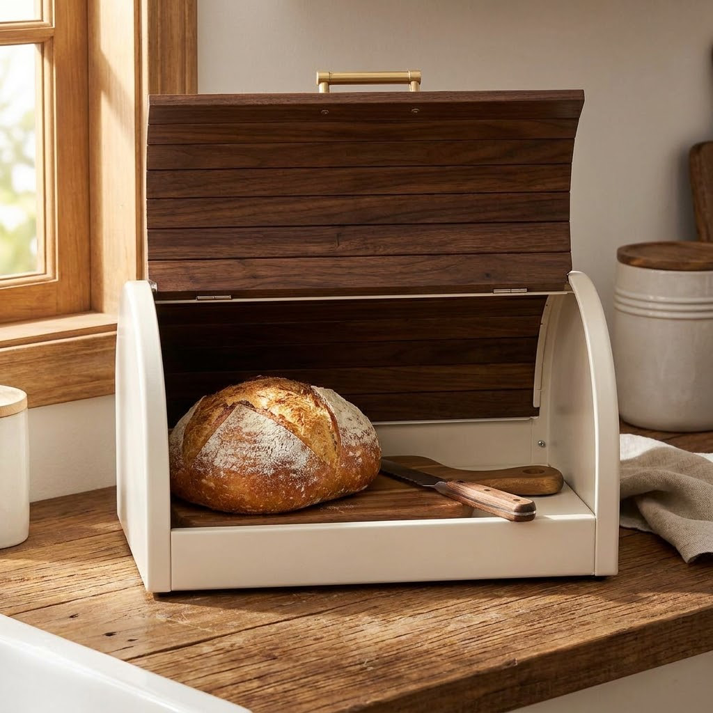 Rellavyn™ Roll-Top Bread Box with Walnut Door