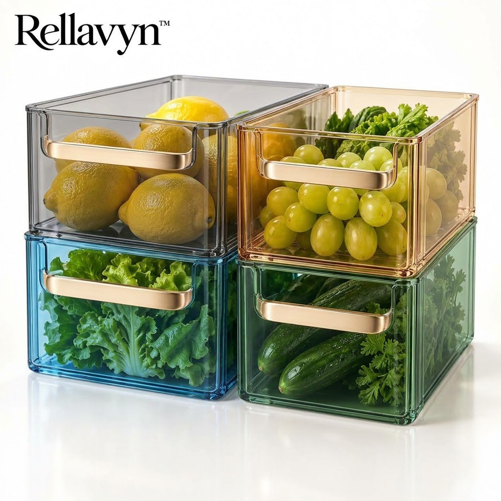 Rellavyn™ Stackable Clear Refrigerator Organizer Bins, Set of 4