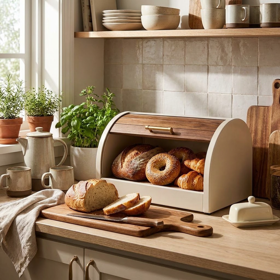 Roll-Top Bread Box with Walnut Door