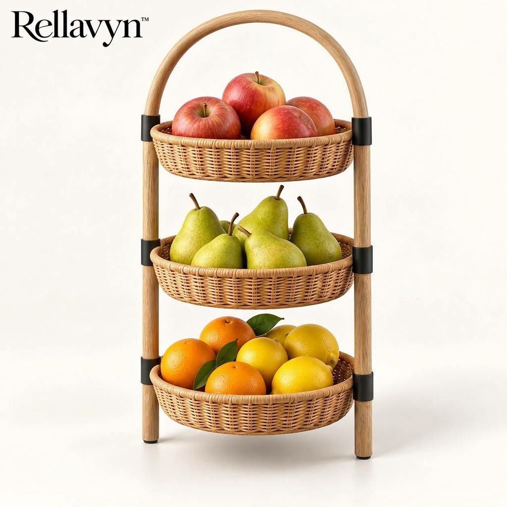Rellavyn™ Three-Tier Rattan Fruit and Produce Stand