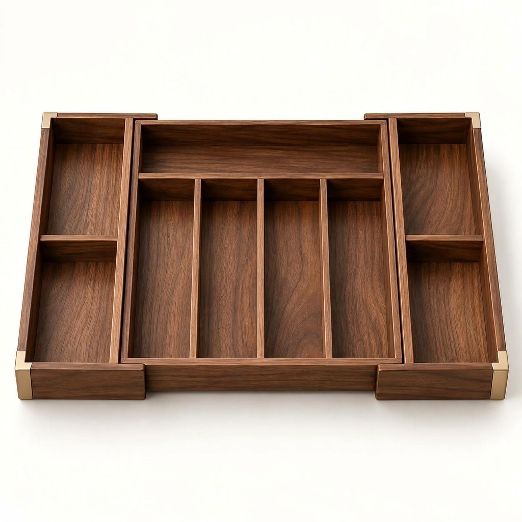 Rellavyn™ Expandable Walnut Cutlery Drawer Organizer