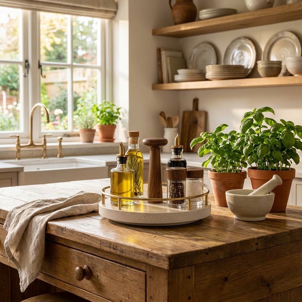 Rellavyn™ Stone-Look Pantry Turntable with Walnut Handle