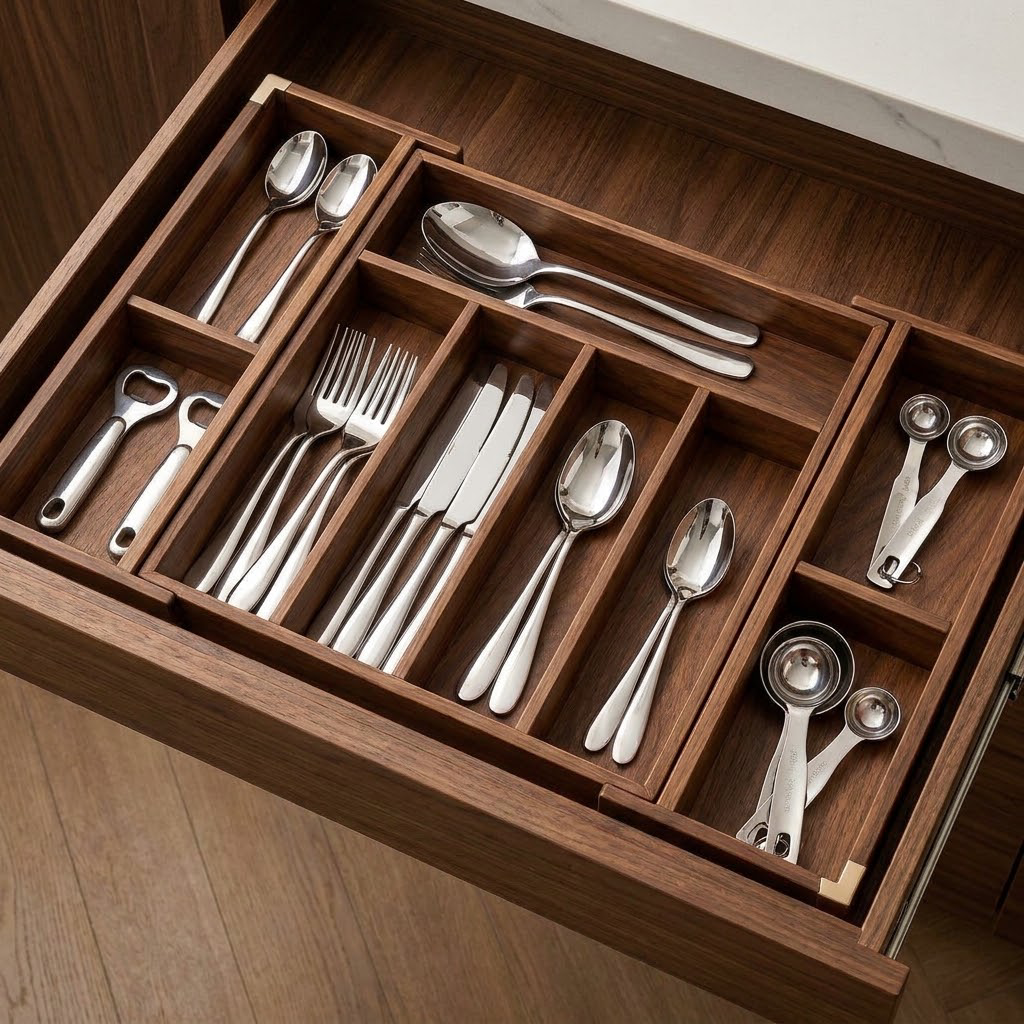 Rellavyn™ Expandable Walnut Cutlery Drawer Organizer