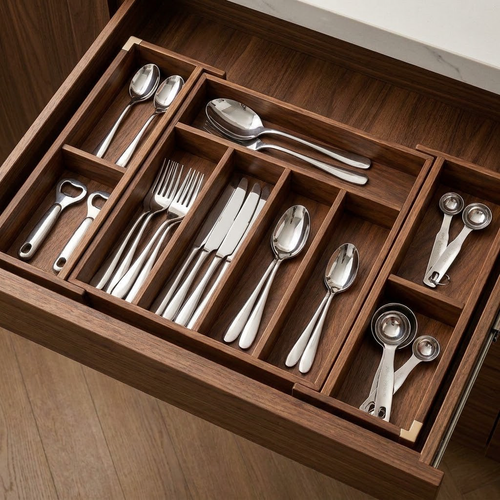 Rellavyn™ Expandable Walnut Cutlery Drawer Organizer