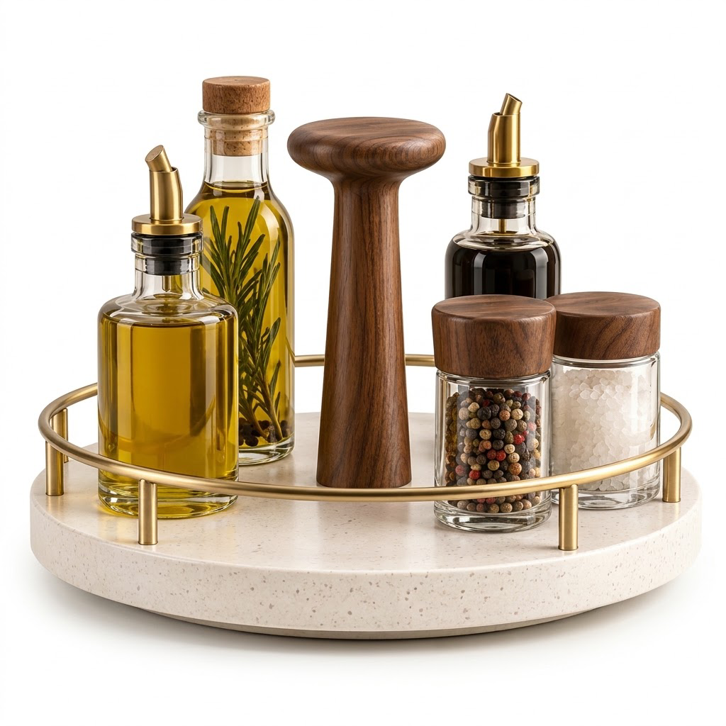 Rellavyn™ Stone-Look Pantry Turntable with Walnut Handle
