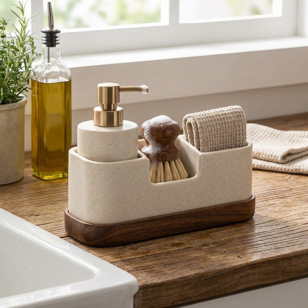Rellavyn™ Stone-Look Sink Caddy with Walnut Base