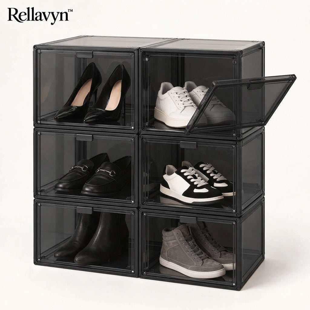 Rellavyn™ Stackable Clear Shoe Storage Boxes with Drop-Front Doors