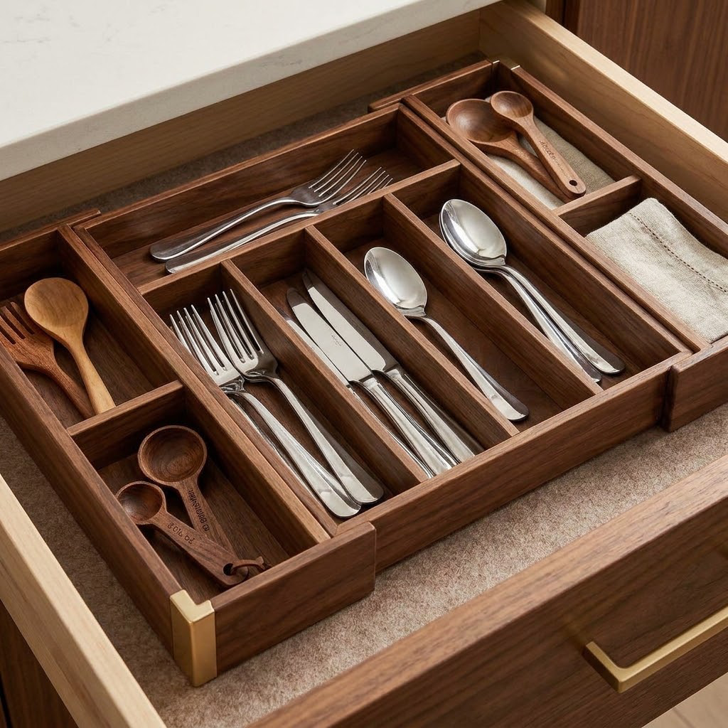 Rellavyn™ Expandable Walnut Cutlery Drawer Organizer