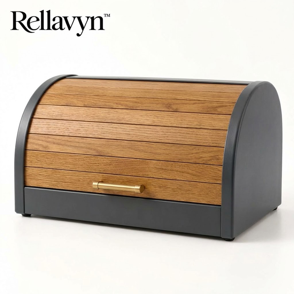Rellavyn™ Roll-Top Bread Box with Walnut Door