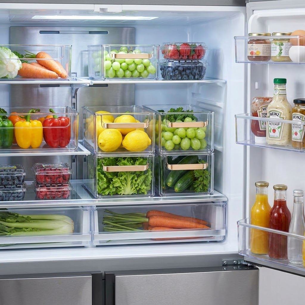 Rellavyn™ Stackable Clear Refrigerator Organizer Bins, Set of 4