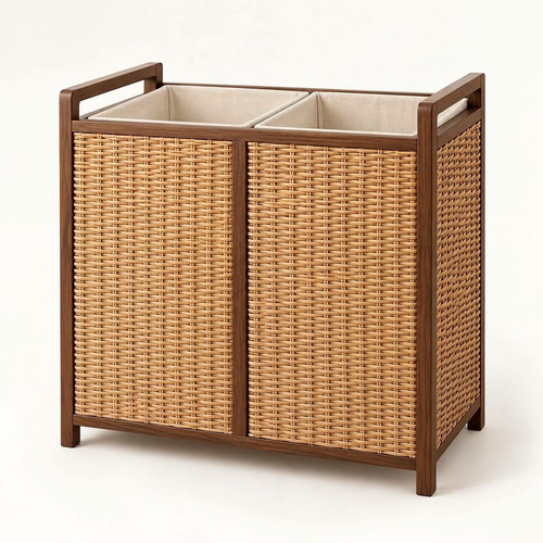 Rellavyn™ Double-Compartment Rattan Laundry Hamper