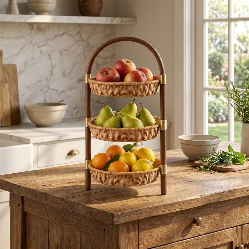 Rellavyn™ Three-Tier Rattan Fruit and Produce Stand