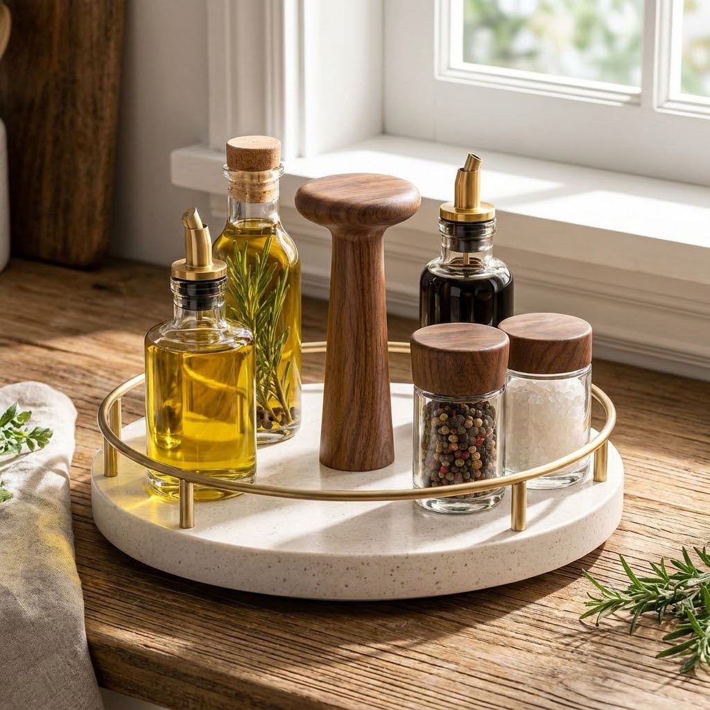 Rellavyn™ Stone-Look Pantry Turntable with Walnut Handle
